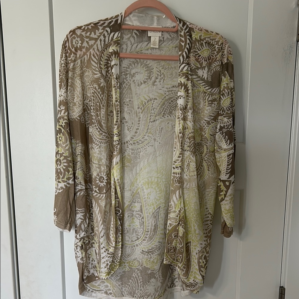 Chico's Brown and Cream Paisley Cardigan